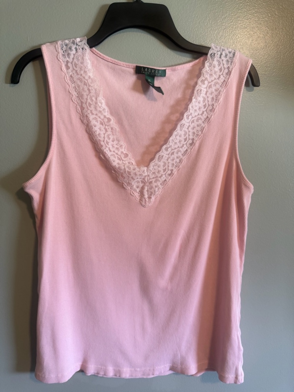Lauren Ralph Lauren Pink Lace-Trim Sleeveless V-Neck Ribbed Tank Top size XL